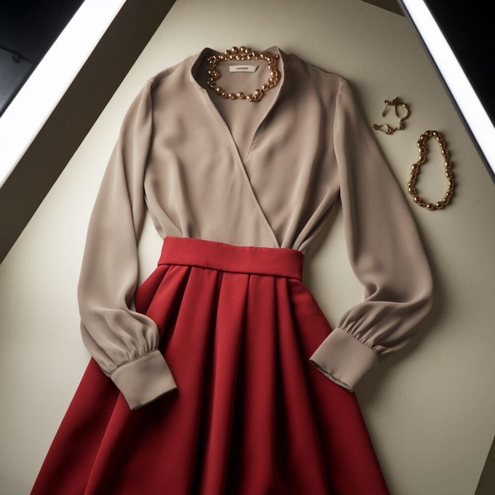 biała bluzka i czerwona spódnica