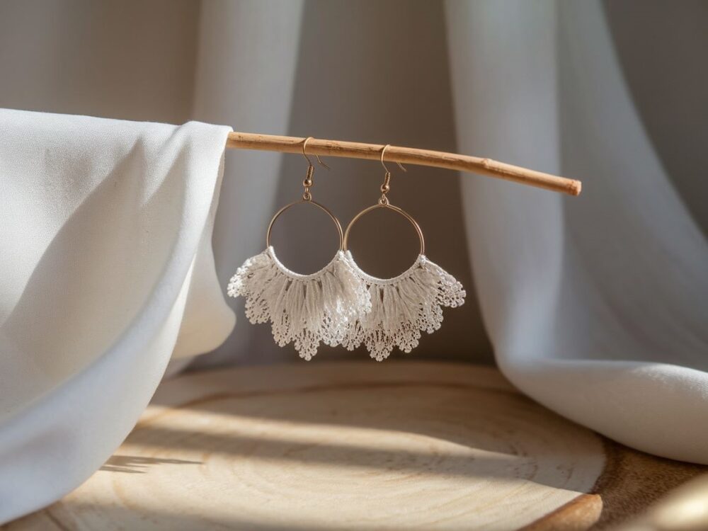 białe kolczyki boho