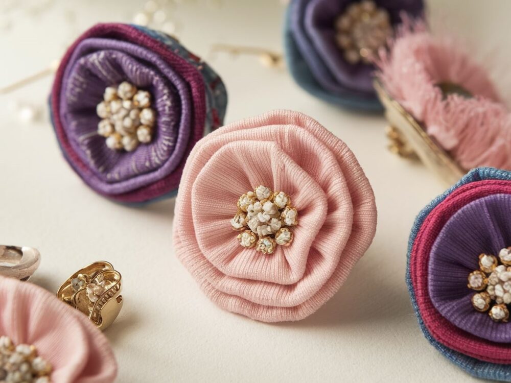 biżuteria z tkaniny kwiaty