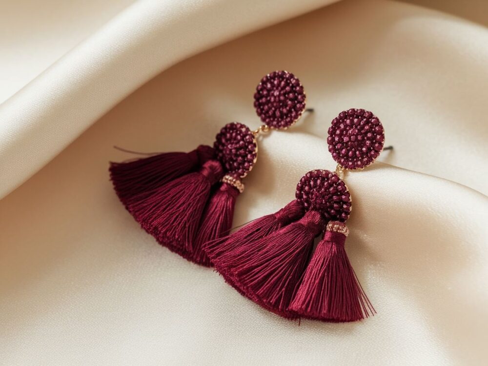 bordowe kolczyki chwosty