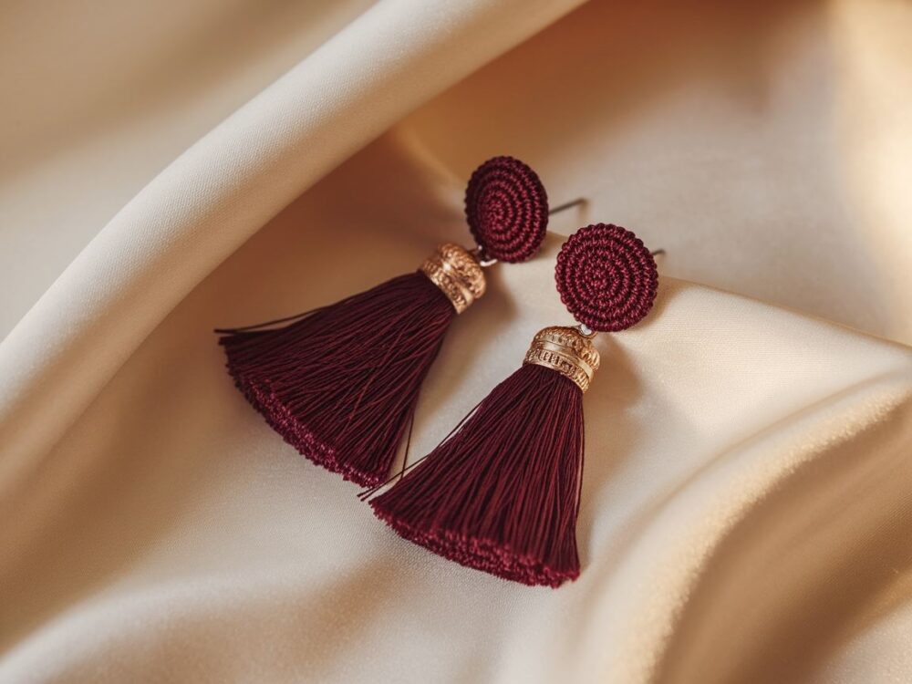 bordowe kolczyki chwosty