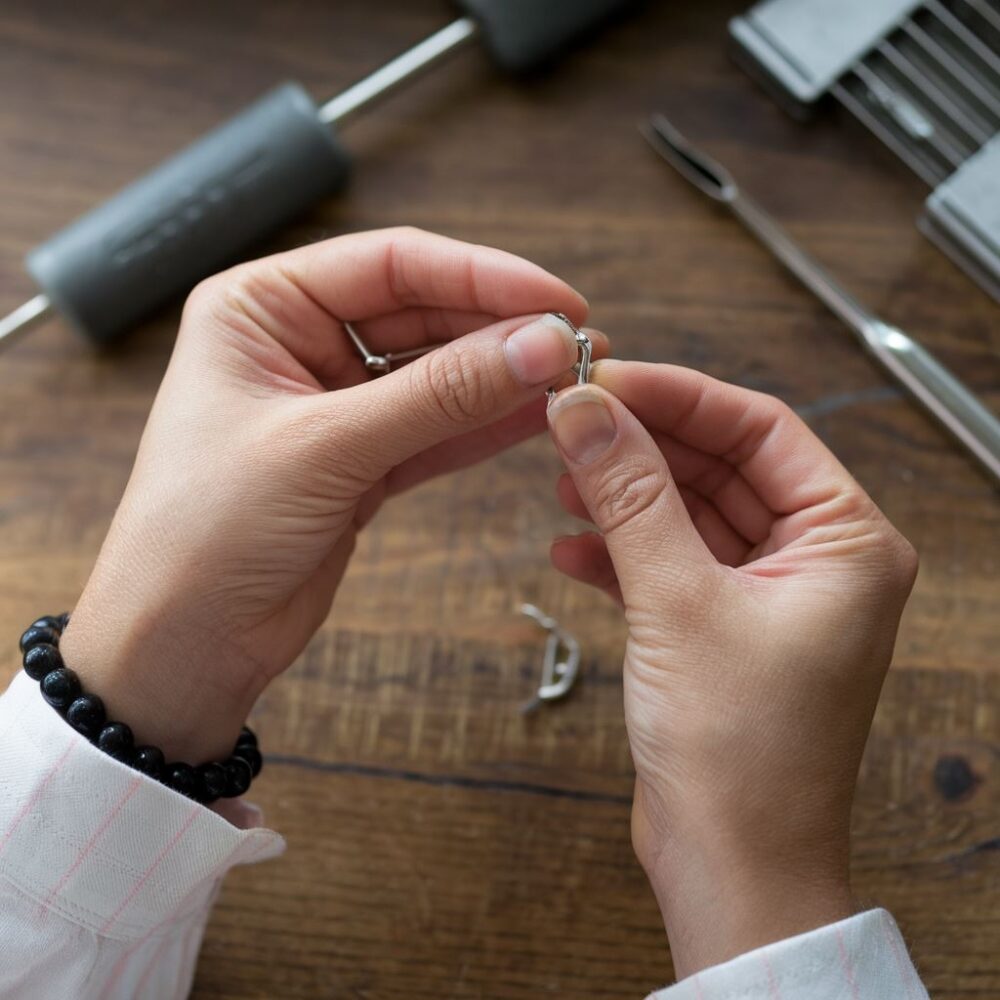 dłoń trzymająca kolczyk clicker