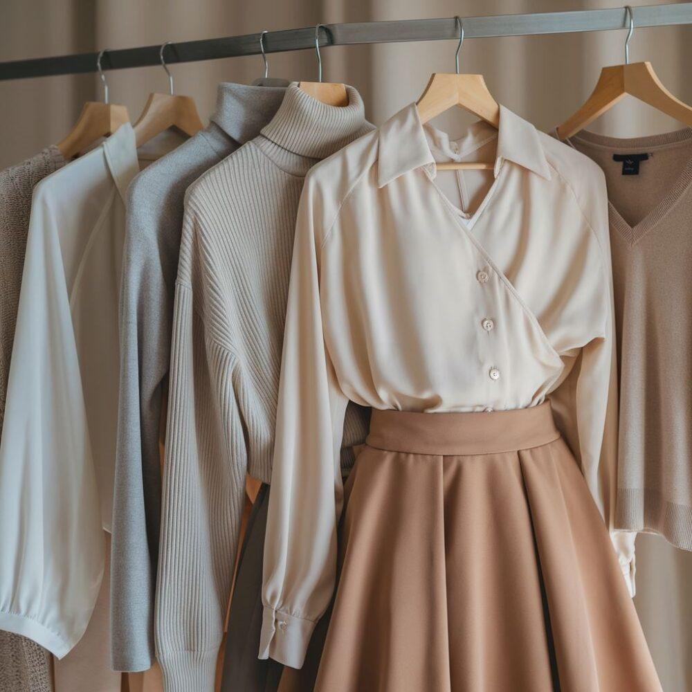 elegancka bluzka i beżowa spódnica