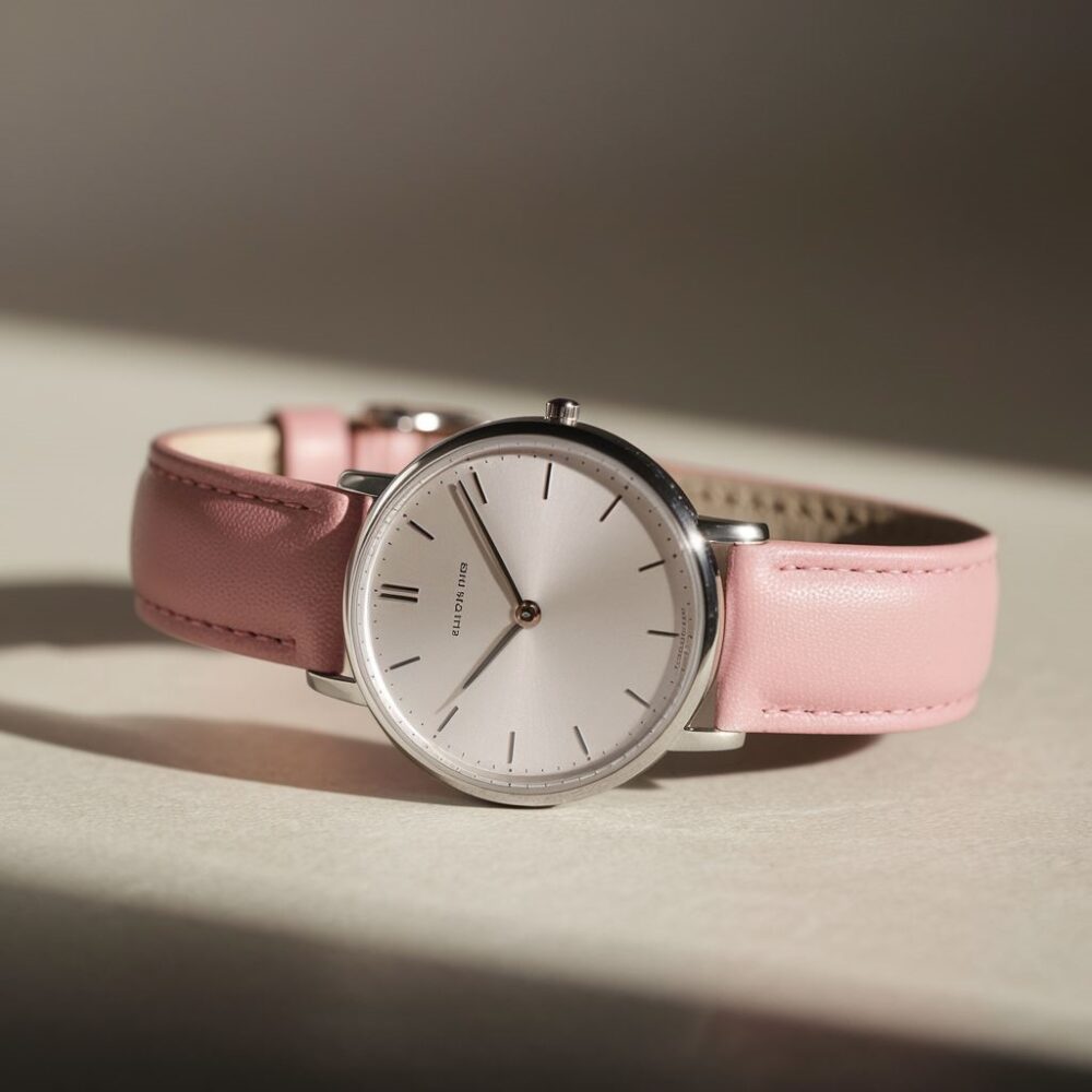 elegancki zegarek na różowym pasku