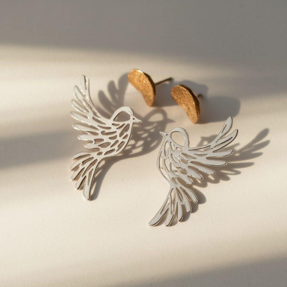 kolczyki ptak srebrne