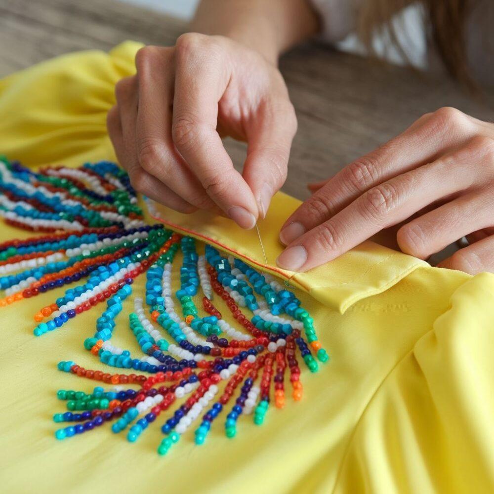 kolorowe koraliki na tkaninie