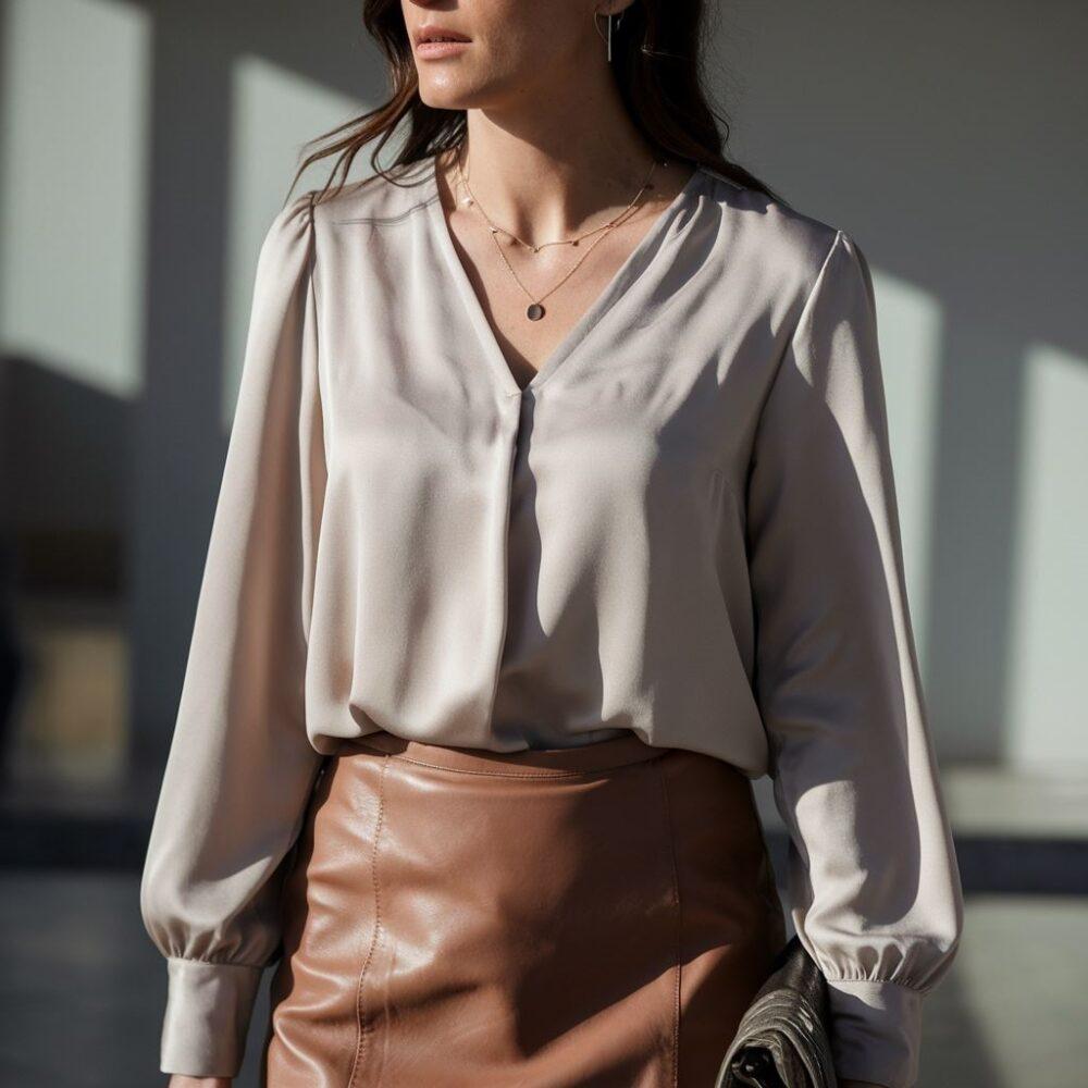 modna bluzka do spódnicy ze skóry
