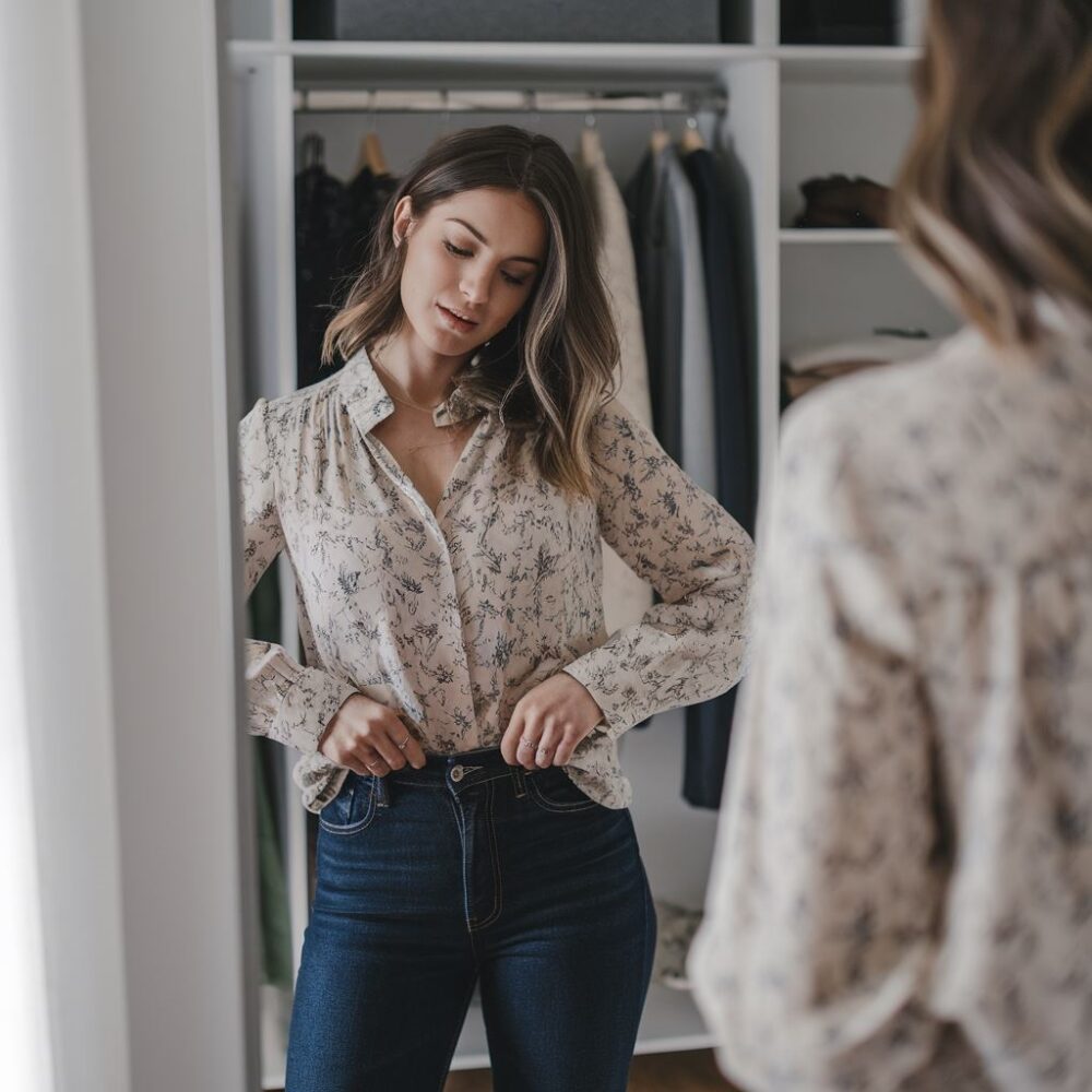 modna kobieta z bluzką w spodniach