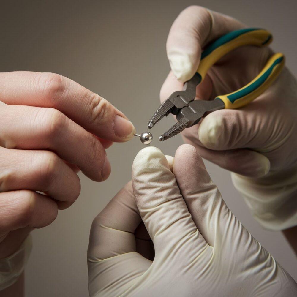 odkręcanie kolczyka z kulką