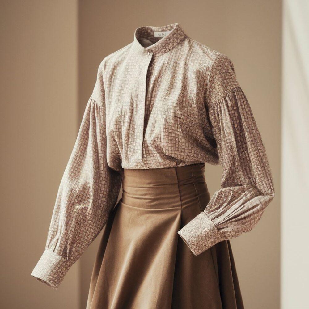 outfit z brązową spódnicą