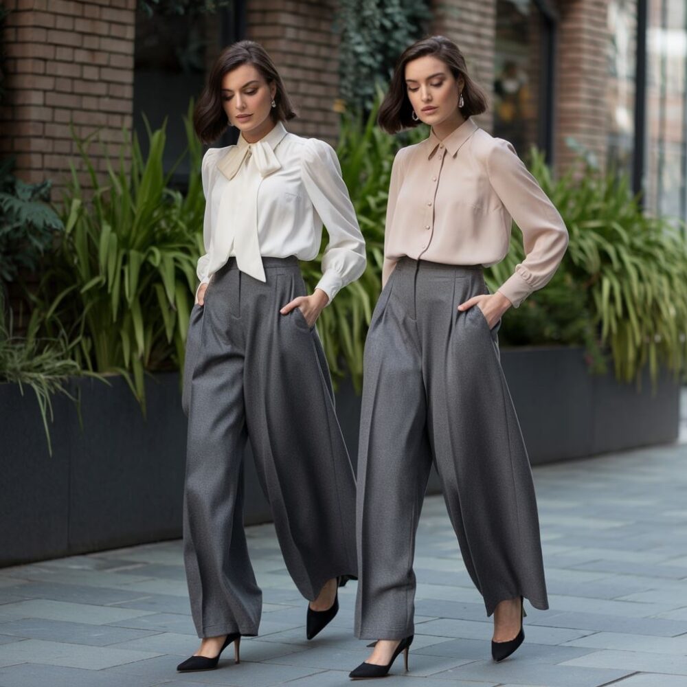 outfit z szarymi spodniami