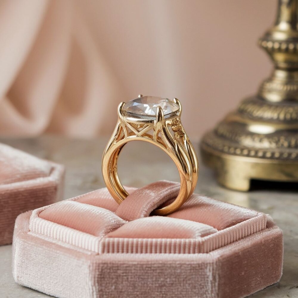 pierścionek z dużym złotym oczkiem