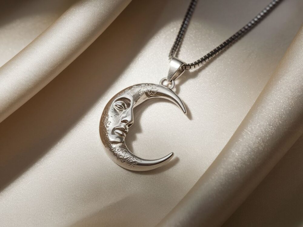 srebrny księżyc na łańcuszku