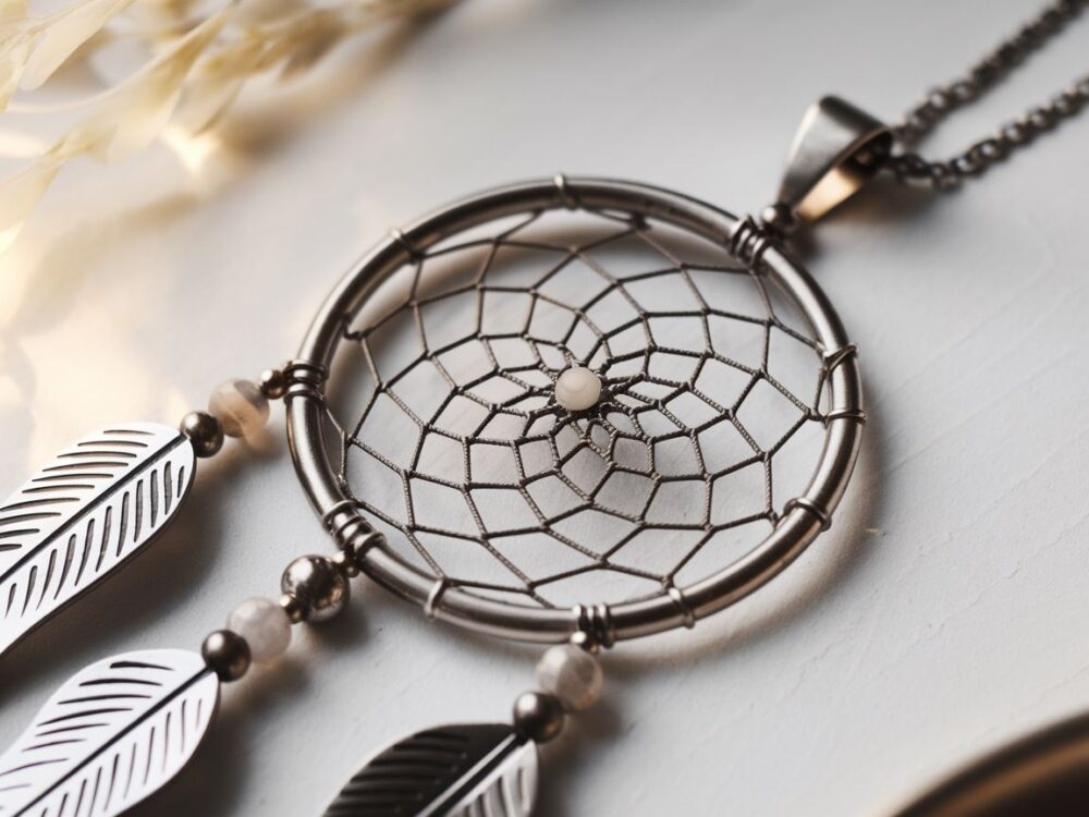 stalowy naszyjnik z piórkiem