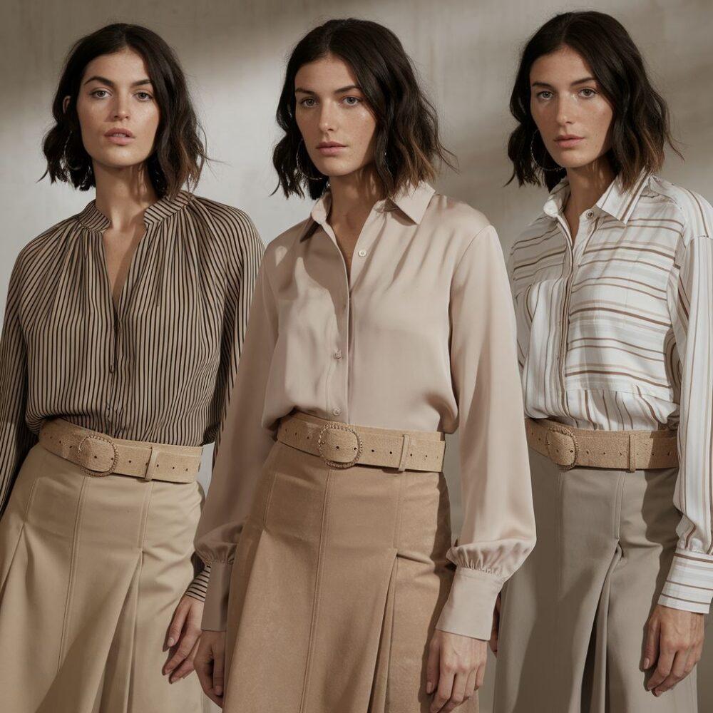 stylizacja z beżową spódnicą