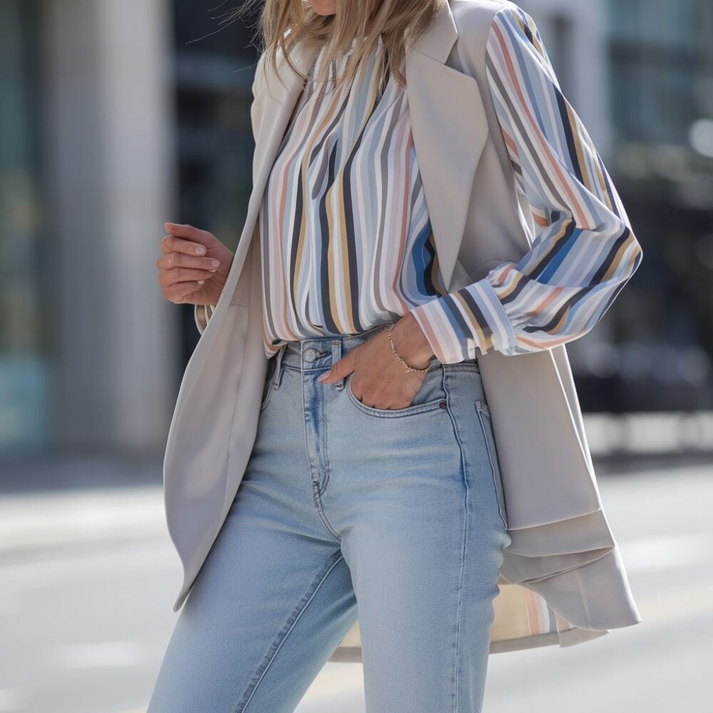 stylizacja z jasnymi jeansami