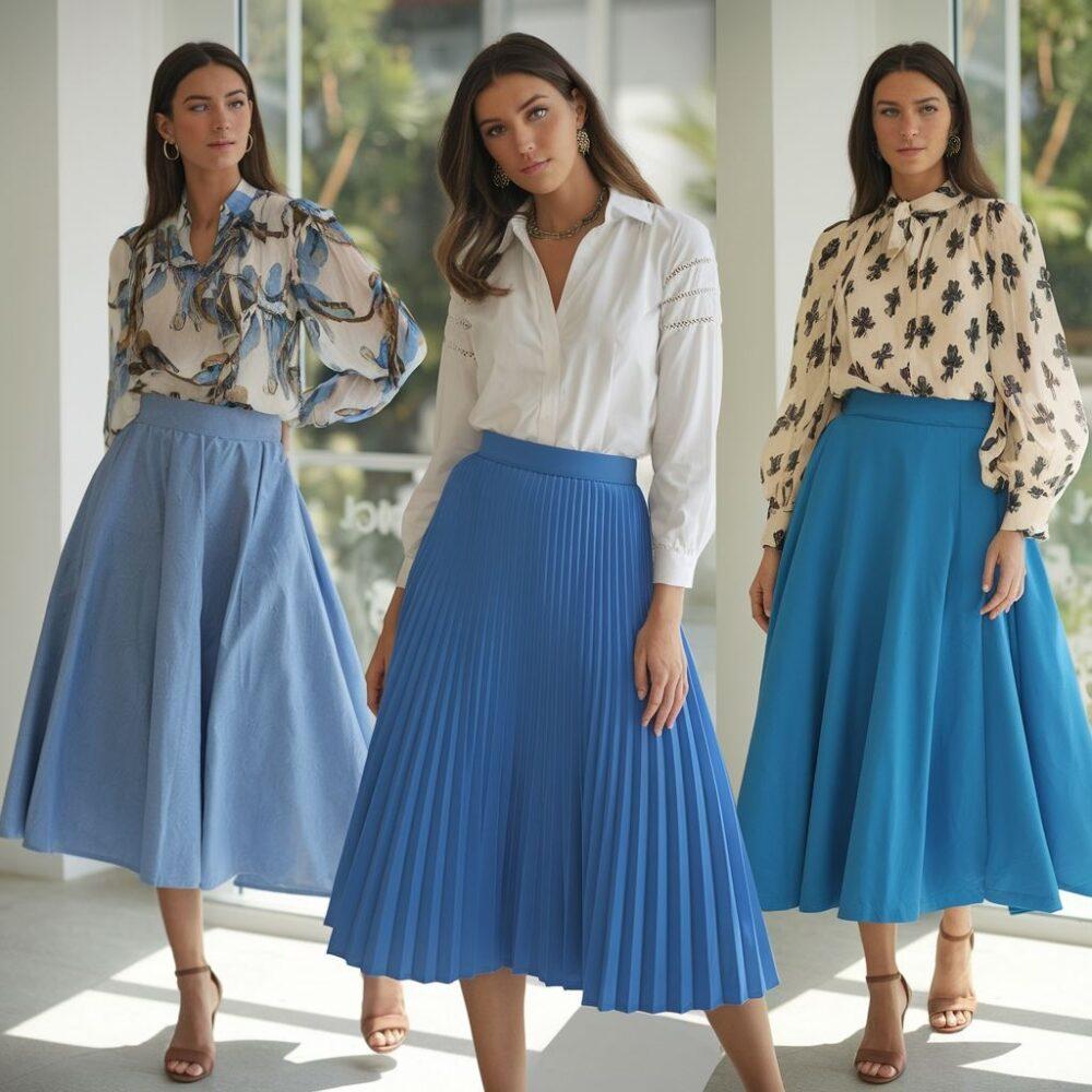 stylizacja z niebieską spódnicą