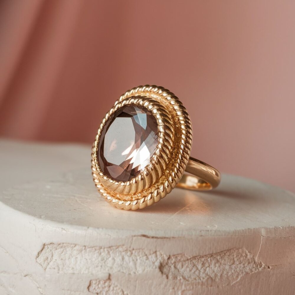 złoty pierścionek z dużym oczkiem